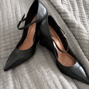 Maeve Black Leather Wedge Shoes